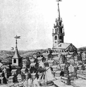 drawing of Old North church of the Mathers Boston MA