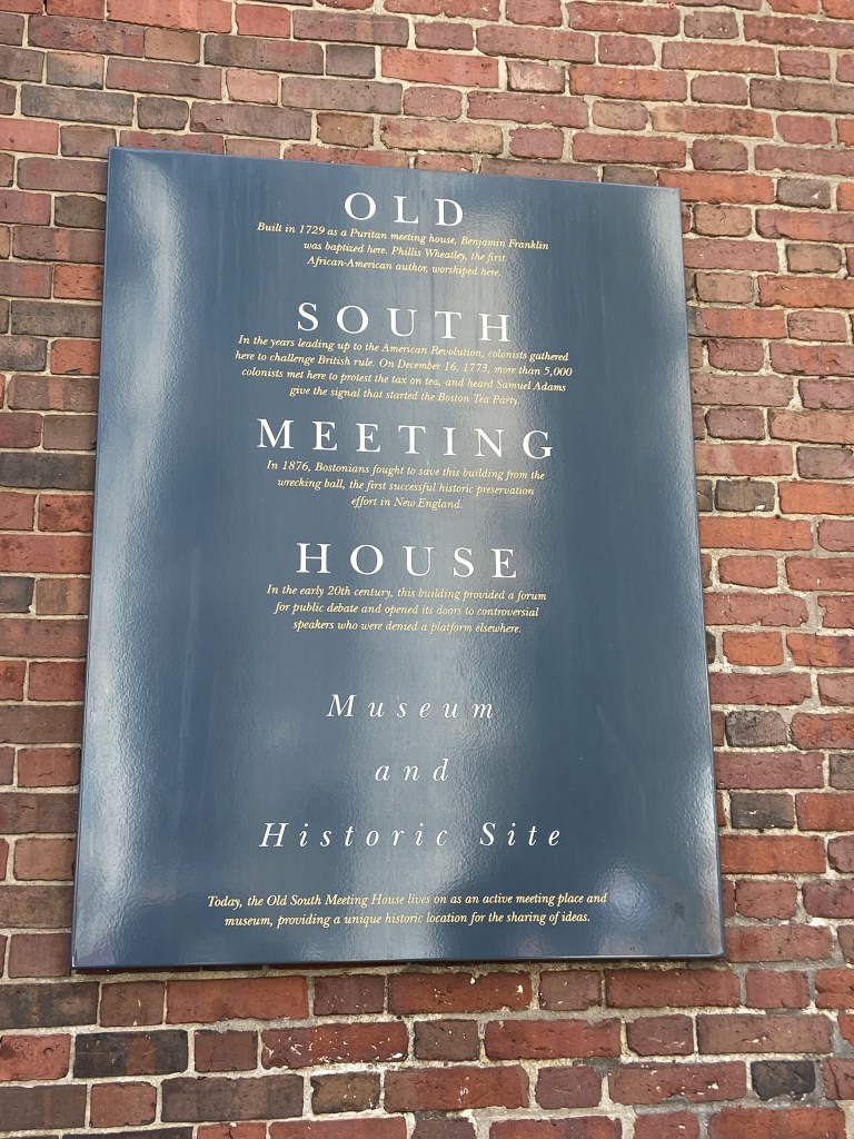 Old South Meeting House marker mentioning Benjamin Franklin Boston MA