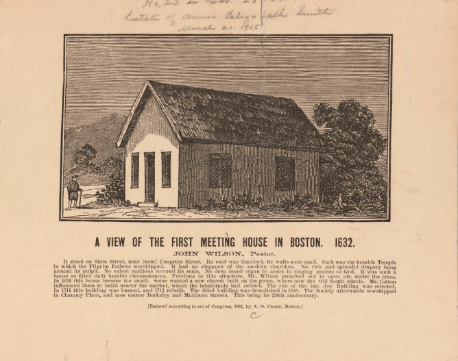 sketch of Boston's first meeting house 