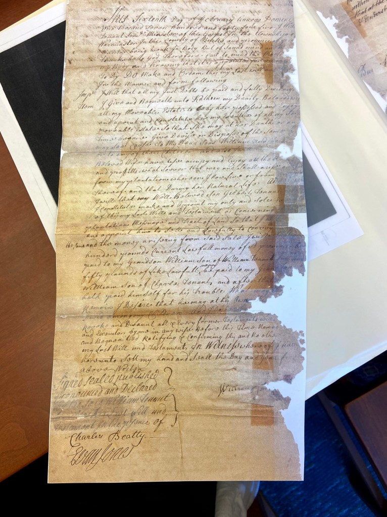 William Tennent Last will and Testament Wright Library Princeton University 