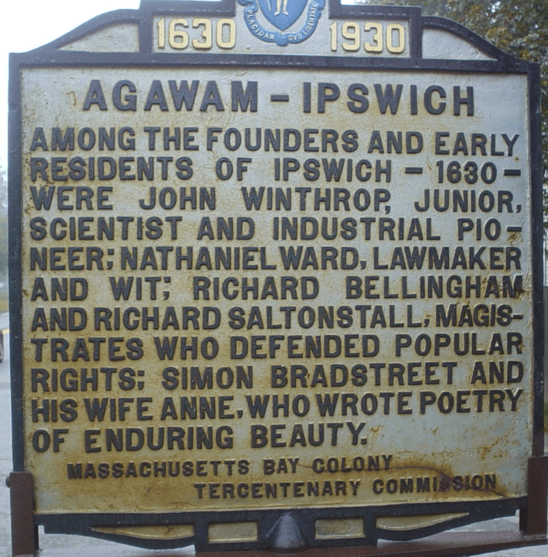 Ipswich sign Bradstreet Winthrop Saltonstall 