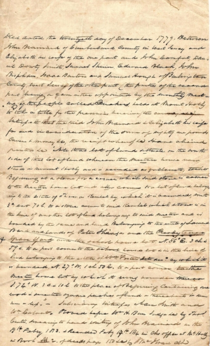 deed of sale between John and Elizabeth Brainerd and the Quakers in 1779 Mount Holly, NJ 